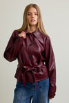 Le Lis Clothing Short Faux Leather Trench Coat Style PJ6481 in Burgundy; Burgundy Short Faux Leather Trench Jacket; Fall Trench Jacket
