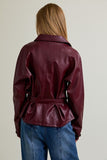 Le Lis Clothing Short Faux Leather Trench Coat Style PJ6481 in Burgundy; Burgundy Short Faux Leather Trench Jacket; Fall Trench Jacket