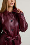 Le Lis Clothing Short Faux Leather Trench Coat Style PJ6481 in Burgundy; Burgundy Short Faux Leather Trench Jacket; Fall Trench Jacket