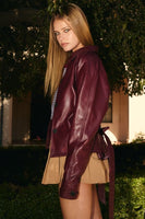 Short Faux Leather Trench Jacket