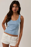 Le Lis Clothing Sleeveless Scoop Neck Pointelle Sweater Tank Top Style IWT6518 in Baby Blue; Light Blue Pointelle Knit Scalloped Scoop Neck with a embroidered rosette detail Spring summer Tank Top