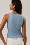 Le Lis Clothing Sleeveless Scoop Neck Pointelle Sweater Tank Top Style IWT6518 in Baby Blue; Light Blue Pointelle Knit Scalloped Scoop Neck with a embroidered rosette detail Spring summer Tank Top