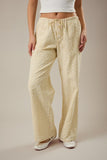 Le Lis Collection Low Rise Wide Leg Striped Cotton Woven Pant Style SP3372 in White Yellow Stripe. Women's all cotton woven striped low rise tie waist wide leg spring summer pant.