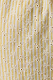 Le Lis Collection Low Rise Wide Leg Striped Cotton Woven Pant Style SP3372 in White Yellow Stripe. Women's all cotton woven striped low rise tie waist wide leg spring summer pant.