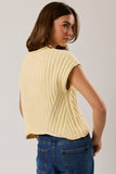 Le Lis Collection Round Neck Extended Sleeve Knit Top Style SWT3498 in both Light Yellow and in White. Women's Round Neck and hem cotton blend wide rib short sleeve spring sweater top