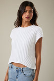Le Lis Collection Round Neck Extended Sleeve Knit Top Style SWT3498 in both Light Yellow and in White. Women's Round Neck and hem cotton blend wide rib short sleeve spring sweater top