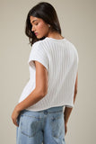 Le Lis Collection Round Neck Extended Sleeve Knit Top Style SWT3498 in both Light Yellow and in White. Women's Round Neck and hem cotton blend wide rib short sleeve spring sweater top