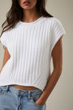 Le Lis Collection Round Neck Extended Sleeve Knit Top Style SWT3498 in both Light Yellow and in White. Women's Round Neck and hem cotton blend wide rib short sleeve spring sweater top
