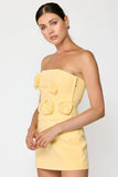 Line and Dot Clothing Eleodra Tube Top Style LT6060B in Yellow. a flower applique spring summer fitted strapless tube top