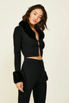 Line and DOt Rico Cardigan Style LT4444L in Black; Faux Fur Collar Knit Cardigan