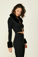 Line and DOt Rico Cardigan Style LT4444L in Black; Faux Fur Collar Knit Cardigan