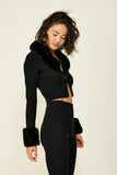 Line and DOt Rico Cardigan Style LT4444L in Black; Faux Fur Collar Knit Cardigan
