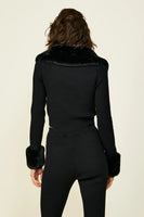 Line and DOt Rico Cardigan Style LT4444L in Black; Faux Fur Collar Knit Cardigan