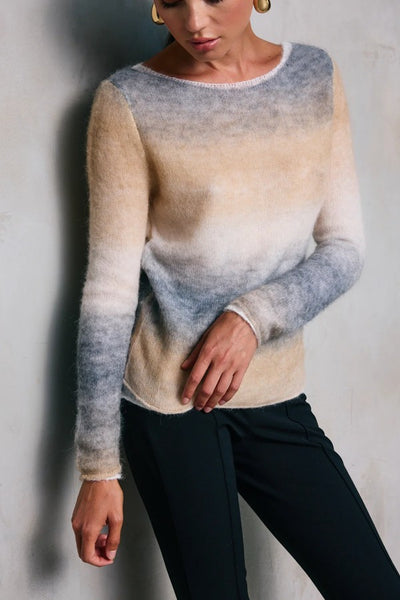 Line and Dot Clothing ABSTRACT OMBRE SWEATER Style LT5919B in Grey Taupe; Cozy Fall Sweater