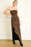 Line and Dot Clothing Alfie Maxi Dress Style LD5741B-1 in Chocolate Faux Suede; Brown Faux Suede Fall Guest Of Dress
