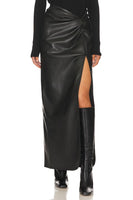 Line and Dot Clothing Carmela Skirt Style LS5435M in Black;HIgh Slit Faux Leather Skirt; 