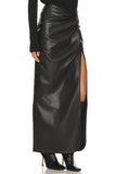 Line and Dot Clothing Carmela Skirt Style LS5435M in Black;HIgh Slit Faux Leather Skirt; 