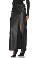 Line and Dot Clothing Carmela Skirt Style LS5435M in Black;HIgh Slit Faux Leather Skirt; 