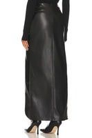 Line and Dot Clothing Carmela Skirt Style LS5435M in Black;HIgh Slit Faux Leather Skirt; 