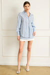 Line and Dot Clothing Leia Shirt Style LT4656B-2 in Blue Multi;Satin Striped Button Down Shirt; 