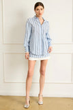 Line and Dot Clothing Leia Shirt Style LT4656B-2 in Blue Multi;Satin Striped Button Down Shirt; 