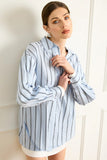 Line and Dot Clothing Leia Shirt Style LT4656B-2 in Blue Multi;Satin Striped Button Down Shirt; 