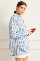 Line and Dot Clothing Leia Shirt Style LT4656B-2 in Blue Multi;Satin Striped Button Down Shirt; 