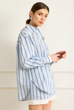 Line and Dot Clothing Leia Shirt Style LT4656B-2 in Blue Multi;Satin Striped Button Down Shirt; 