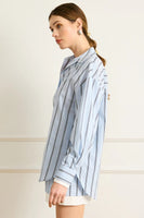 Line and Dot Clothing Leia Shirt Style LT4656B-2 in Blue Multi;Satin Striped Button Down Shirt; 