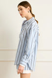 Line and Dot Clothing Leia Shirt Style LT4656B-2 in Blue Multi;Satin Striped Button Down Shirt; 