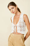 Line and Dot Clothing Mae Crochet Tie Top Style LT4404W in Ivory;crochet top; 