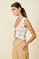 Line and Dot Clothing Mae Crochet Tie Top Style LT4404W in Ivory;crochet top; 