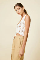 Line and Dot Clothing Mae Crochet Tie Top Style LT4404W in Ivory;crochet top; 