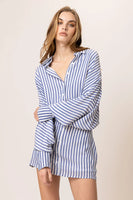 Line and Dot Clothing Noah Shirt Dress Style LD5879Y in Blue White Stripe;Striped Shirt Dress;Line & Dot Striped Shirt Dress;Summer Shirt Dress; 