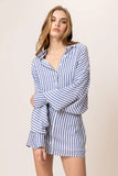 Line and Dot Clothing Noah Shirt Dress Style LD5879Y in Blue White Stripe;Striped Shirt Dress;Line & Dot Striped Shirt Dress;Summer Shirt Dress; 