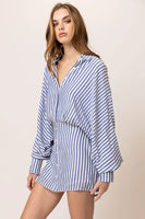 Line and Dot Clothing Noah Shirt Dress Style LD5879Y in Blue White Stripe;Striped Shirt Dress;Line & Dot Striped Shirt Dress;Summer Shirt Dress; 