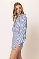 Line and Dot Clothing Noah Shirt Dress Style LD5879Y in Blue White Stripe;Striped Shirt Dress;Line & Dot Striped Shirt Dress;Summer Shirt Dress; 