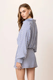 Line and Dot Clothing Noah Shirt Dress Style LD5879Y in Blue White Stripe;Striped Shirt Dress;Line & Dot Striped Shirt Dress;Summer Shirt Dress; 