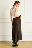 Line and Dot Clothing Rhone Mix-Media Skirt Style LS5605L in Espresso.  Brown Semi Sheer Mixed Media Fall Midi Skirt