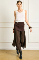 Line and Dot Clothing Rhone Mix-Media Skirt Style LS5605L in Espresso.  Brown Semi Sheer Mixed Media Fall Midi Skirt