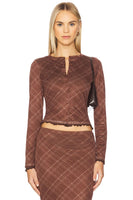 Line and Dot Clothing Richard Plaid Button Down Top Style LT5949M in Brown Multi; 