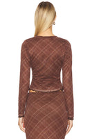Line and Dot Clothing Richard Plaid Button Down Top Style LT5949M in Brown Multi; 
