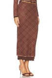 Line and Dot Clothing Richard Plaid Midi Skirt Style LS5617M in Brown Multi; 
