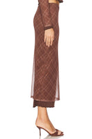Line and Dot Clothing Richard Plaid Midi Skirt Style LS5617M in Brown Multi; 