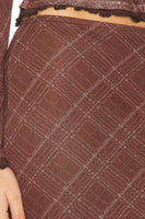 Line and Dot Clothing Richard Plaid Midi Skirt Style LS5617M in Brown Multi; 