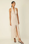 Line and Dot Clothing Roasalia Dress Style LD5585B Snd in Sand;plunging v halter neck dress;line and dot halter v neck dress 