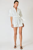 Line and Dot Clothing Tosca Romper LR6343M in White; White Floral embroidered button front spring summer bride to be romper