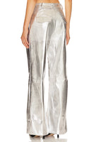 Line and Dot Tinsley wide leg pant in silver metallic, showcasing an elegant and glamorous style with its radiant silver hue and wide leg design Style LP7571B in Silver