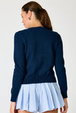 Line and Dot clothing Mooring Cardigan Style LT6081L in Navy; 100% Cotton Mid Weight knit fabric cardigan with round neck line button front and coastal mooring embroidered details
