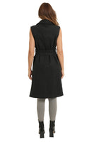 Love Token Clothing Brie Vest Style LT33-115 in Both Olive Green and in Black; Belted Knee Length Fall Vest